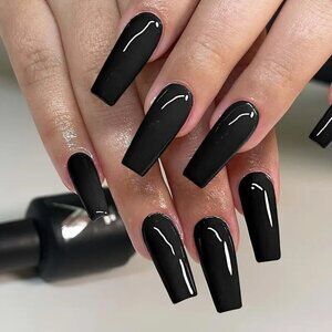 24pcs Long Coffin Press-On Nails – Square Shape | Easy Application Jelly Glue